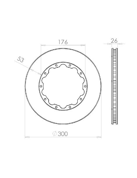 Disque de frein HISPEC 300x26mm fixation rigide 10x176mm, finition rainures droites