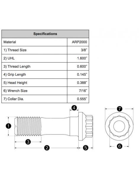 Kit 8 vis de bielle renforcées ARP2000 3/8" x 40.6mm