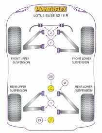 LOTUS Elise S2 111R 1.8 16V 2ZZ-GE 192cv 01/2004- Kit silent bloc durs POWERFLEX Performance, emplacement au choix