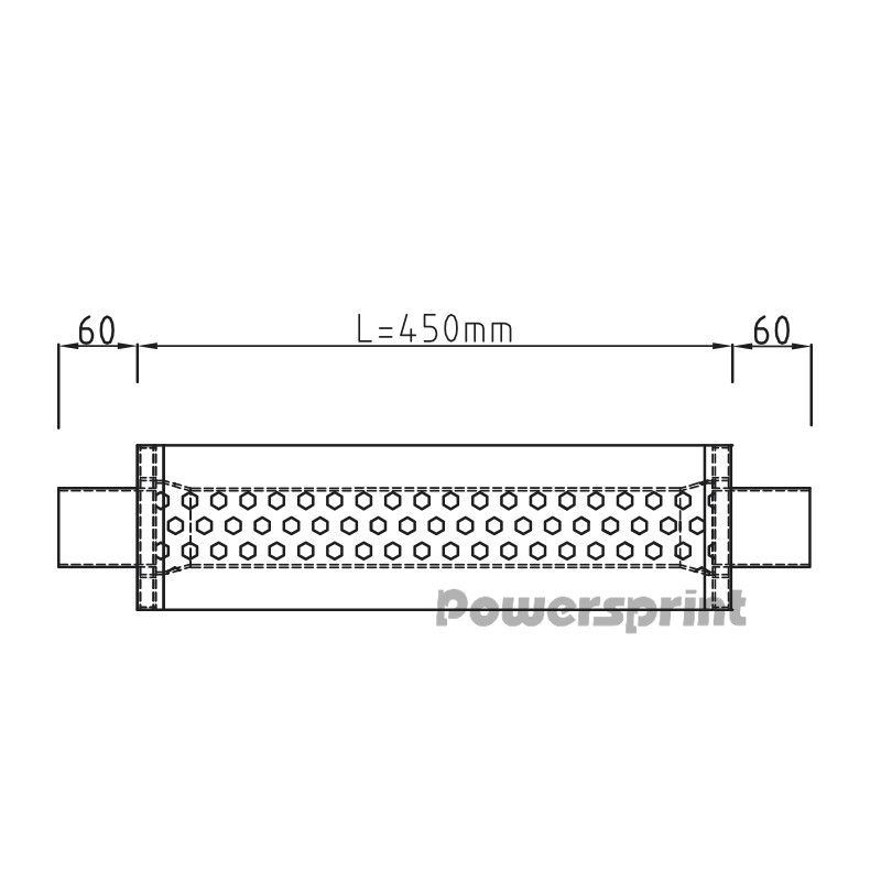 ⌀63.5mm - Silencieux inox POWERSPRINT à souder, corps 125mm, longueur 250mm