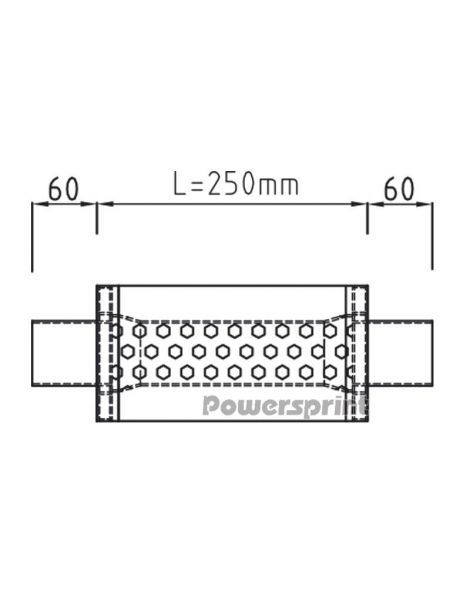70mm - Silencieux inox POWERSPRINT à souder, corps 125mm, longueur 450mm