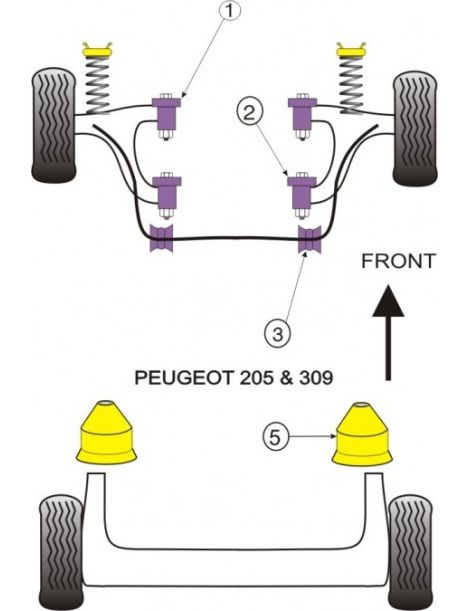 PSA 205 GTi 309 GTi 16 Kit Silent bloc Dur