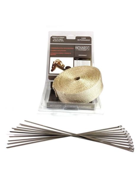 50mm x 15M - PACK ruban isolant échappement BLANC NOVAREC + 4 colliers