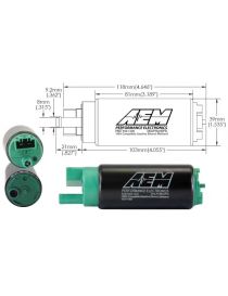Pompe à essence/E85 interne 340L/H AEM aspiration sur le côté