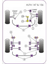 Alfa roméo 147/156/GT Kit Silent bloc Dur POWERFLEX