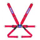 Harnais SPARCO 6 points MONOPLACE rouge FIA, Hans, réglettes ACIER