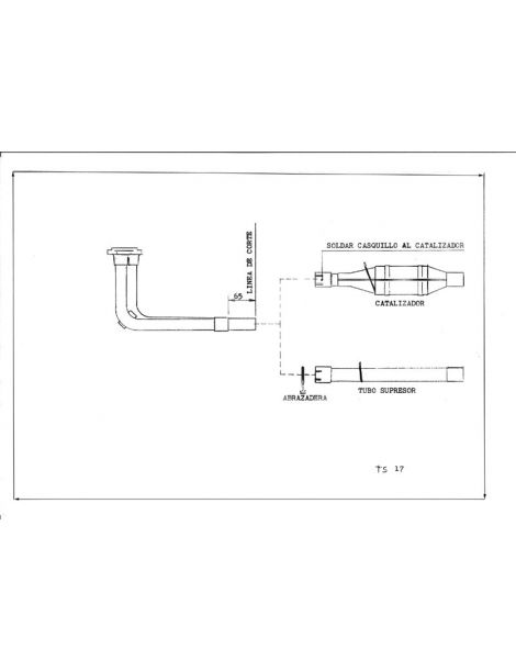 Tubo de descatizador/convertidor cataatlÃ©tico de acero inoxidable RC RACING para FORD FIESTA 16V 92-95. Requiere cortar