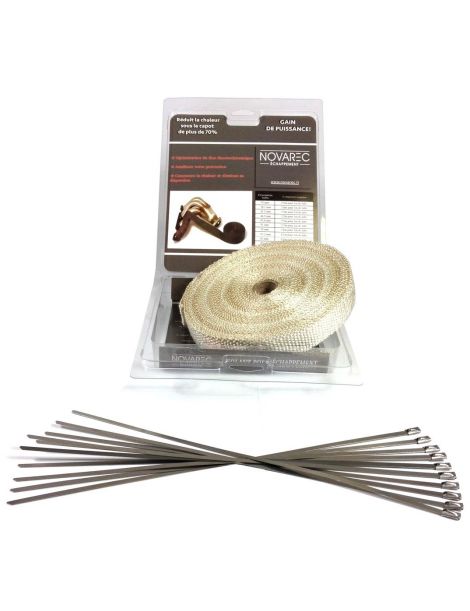 25mm x 15M - PACK WHITE NOVAREC Exhaust Insulation Tape + 10 Clamps