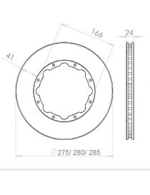 Disque de frein HISPEC 275x24mm fixation rigide 8x166mm, finition rainures droites