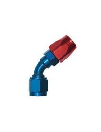 Raccord coudé 45 degrés pour durite DASH AN10 JIC 7/8" coloris BLEU-ROUGE